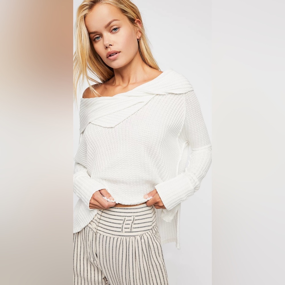 Free People We The Free White Off-Shoulder Knit Top | Size M